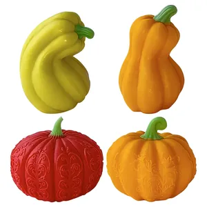 Set of four decorative Halloween pumpkin and gourd silicone molds for DIY candle making.