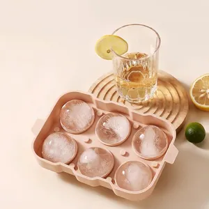 Premium 6-cavity pink silicone round ice ball mold for whiskey cocktails and drinks