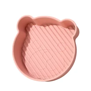 Cute pink bear-shaped silicone air fryer liner and baking mold for creative cakes and pastries