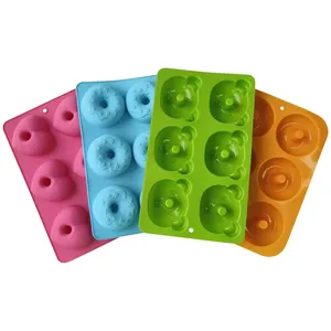 Multicolor 6-cavity silicone donut and cake molds in heart star and bear shapes