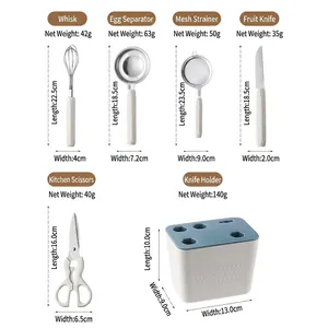 Juego completo de 6 utensilios de cocina de acero inoxidable con dimensiones y pesos