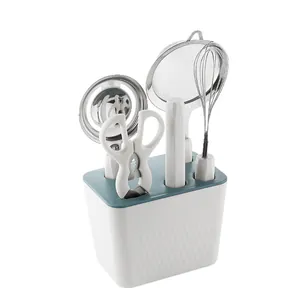 Juego de 6 utensilios de cocina con batidor, tijeras y colador en caja de almacenamiento