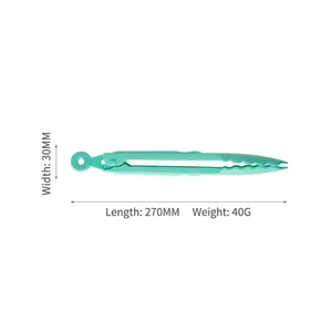 Mint green 9-inch plastic food tongs for barbecue, cake, and kitchen baking use
