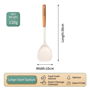 Grande Spatola in Silicone con Manico in Faggio Resistente al Calore Utensile da Cucina Antiaderente Mestolo Frusta Pinza