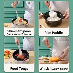 Professional 4-piece kitchen utensil set with ergonomic beech wood handles and silicone heads