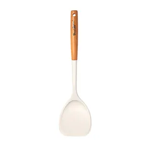 Spatola in silicone bianco di alta qualità con manico in legno di faggio per padelle antiaderenti