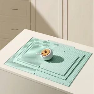 Mint green silicone drain mat heat resistant placemat for kitchen countertop protector
