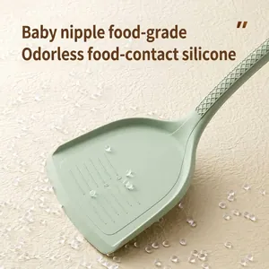 Premium food-grade light green silicone spatula for non-stick pans with measuring scale
