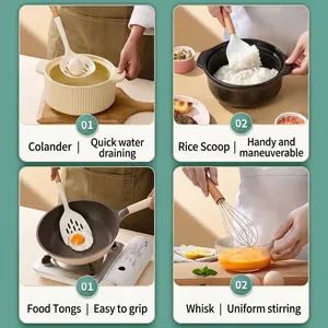 Heat resistant silicone kitchenware set with spatula whisk and slotted spoon