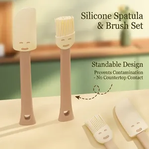Modern Heat Resistant Silicone Cream Spatula and Oil Brush Smile Face Pattern Vertical Design Household Kitchen Baking Tools Bakeware Accessories