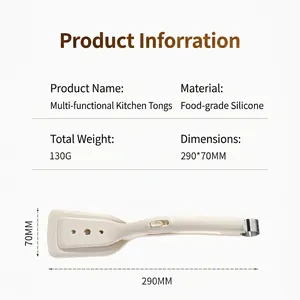 Multifunctional food-grade silicone spatula tong with size dimensions for kitchen