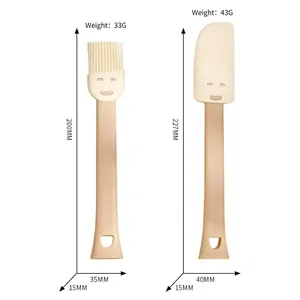 Two piece silicone baking tool set including smile face oil brush and cream spatula
