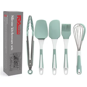 5-piece heat-resistant mint green silicone kitchenware set for professional baking