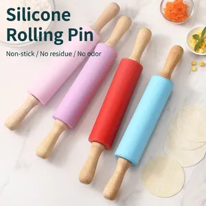 Food-grade silicone rolling pins with wooden handles for baking dough