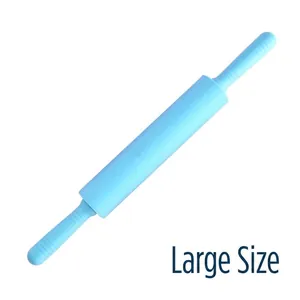 Blue silicone rolling pin with ergonomic PP handles for professional baking dough
