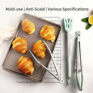 Versatile stainless steel kitchen tongs with silicone tips for baking and grilling