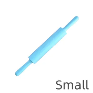 Small light blue silicone rolling pin with PP handles for kitchen flour and baking