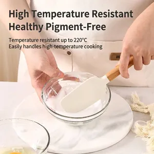Professional heat-resistant cream silicone spatula with beech wood handle for baking cakes