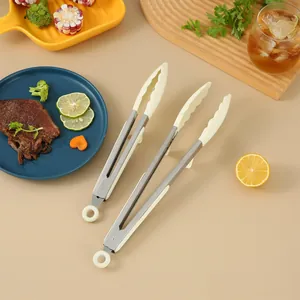Heat resistant silicone food tongs with stainless steel handle, 9 and 12 inch set