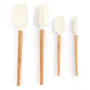 Set of four premium cream white silicone spatulas with heat-resistant beechwood handles