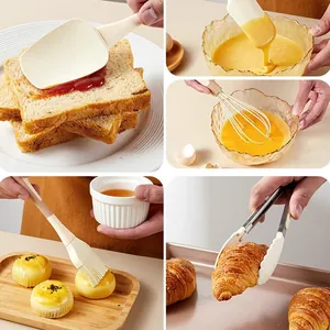 Cream-colored 5pcs heat resistant food-grade silicone baking utensil set with whisk