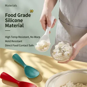 Premium food-grade stand-up silicone rice spoon featuring non-stick textured surface