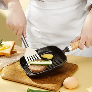 Επαγγελματικό μίνι τετράγωνο τηγάνι γκριλ με ξύλινη λαβή και σετ σπάτουλας από νάιλον
