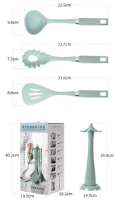 Measurement guide showing individual lengths and heights of the silicone kitchenware set