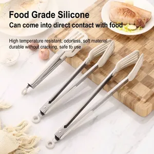 Food-grade silicone and stainless steel kitchen tongs for BBQ grilling and baking