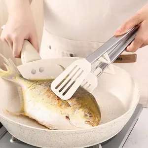Ergonomic stainless steel and silicone kitchen tongs for frying and serving food