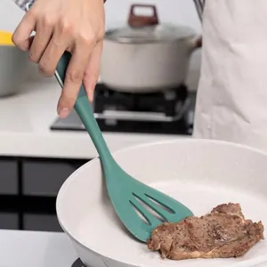 Premium heat-resistant green silicone slotted spatula perfect for non-stick cooking