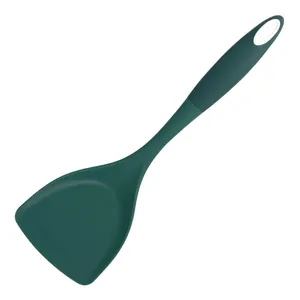Heat-resistant dark green silicone spatula for non-stick cookware with hanging hole design