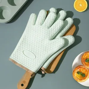 Heat Resistant Silicone Oven Mitts Non-slip Five Finger Baking Gloves With Cotton Lining Microwave Oven Kitchen Cooking Mitts
