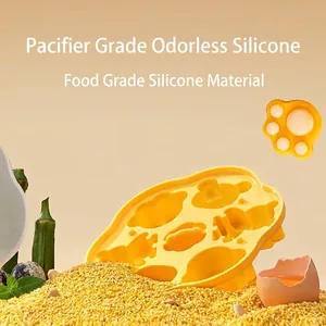 Yellow cat paw shaped food grade silicone mold for baby food supplement baking and steaming