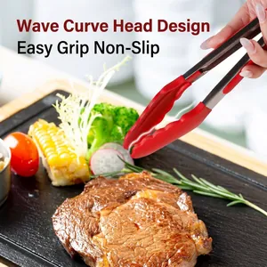 Stainless Steel Silicone Food Tongs Heat Resistant Non-Slip BBQ Tongs With Locking Clip For Kitchen Cooking Grilling Serving