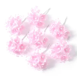 Rosa künstliche Blumen-Haarnadeln mit Perlen und zarten Perlendetails, 7er-Set