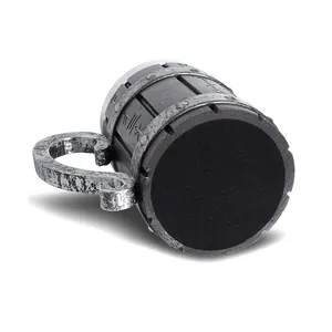 Bottom detail view of large stainless steel wooden barrel beer mug with non-slip pad