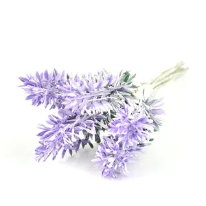 Detailed macro view of artificial purple lavender bouquet with realistic frosted texture