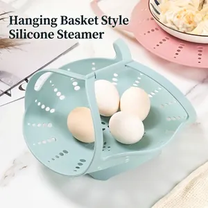 Multifunctional silicone steamer basket with handles for boiling eggs and kitchen use