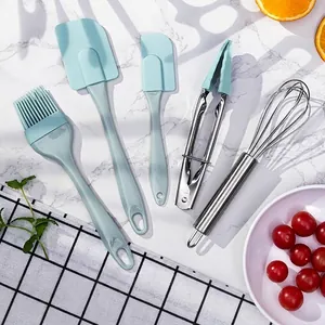 Professional 5-piece light blue silicone kitchen utensil set for baking and cooking