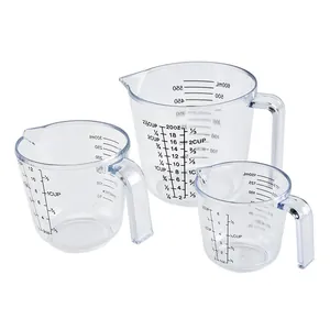 3-piece set of transparent plastic measuring cups with handles and dual-scale markings