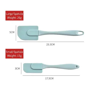 Durable light blue silicone spatulas set including large and small sizes with metrics