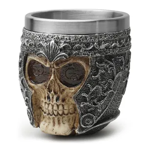 Gothic Retro Skull Shot Glass Stainless Steel Resin Wine Cup Embossed Warrior Skull Drinking Cup For Halloween Bar Decor