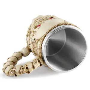 Detailed macro view of resin skull textures and polished stainless steel interior lining