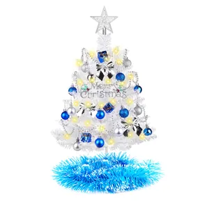 Mini Weißer Weihnachtsbaum Für Schreibtisch DIY Dekoration PVC Tischbaum Mit Ornamenten Und LED-Lichterkette Für Weihnachtsdeko Zuhause Büro