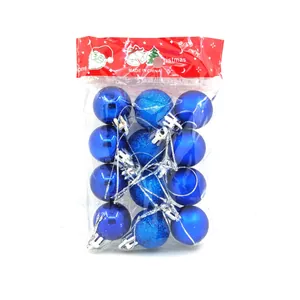 12er-Pack kleine blaue Weihnachtskugeln mit glänzender und glitzernder Oberfläche im Beutel