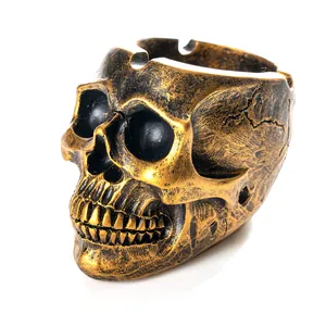 Posacenere Vintage in Resina a Forma di Teschio Ornamento Creativo Testa di Scheletro Regalo di Halloween Arredamento Gotico Bronzo