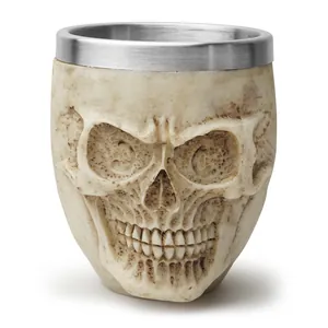 Gotisches Totenkopf Schnapsglas Neuheit Harz Edelstahl Becher Horror Totenkopf Kopf Trinkbecher Halloween Party Bar Haus Dekor Ornament