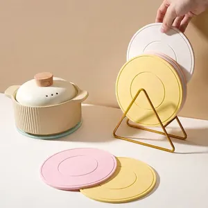 Colorful heat-resistant silicone coasters and pot mats set with storage rack for kitchen