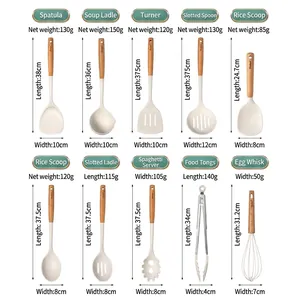 Comprehensive 10-piece silicone kitchen utensil set with natural beech wood handles